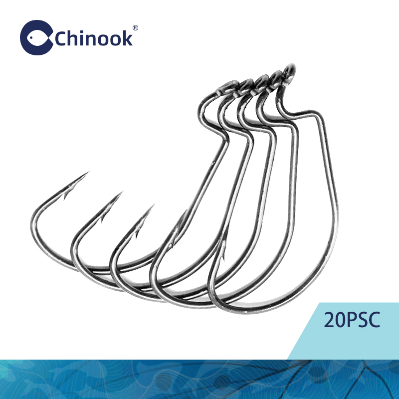 Chinook 20pcs Wide worm Texan  - Fishing Hook Offset 评论和价格
